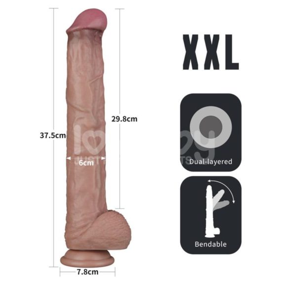 Lovetoy - dildo XXL z dvojnim slojem - 36,5 cm - naravna barva