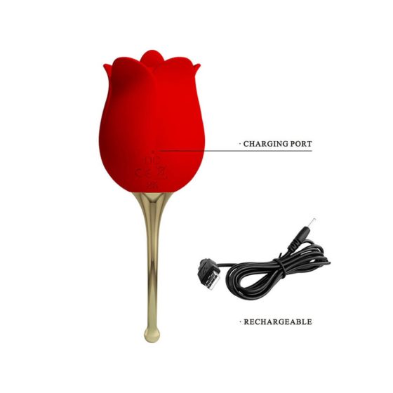 Pretty Love Rose Lover - klitorisni vibrator 2v1 z jezikom (rdeča)