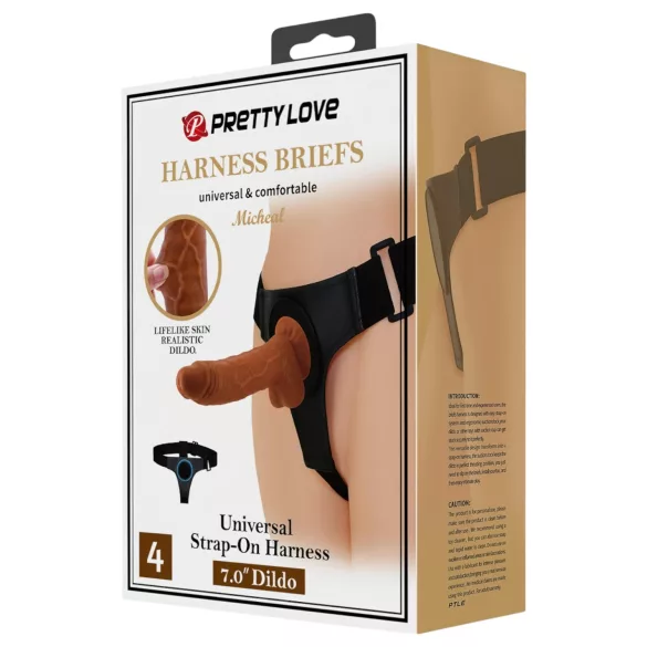 Pretty Love Harness - pas z dildom - 17 cm - črna