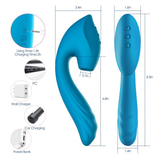 Vibeconnect - vodoodporen vibrator za točko G in stimulator klitorisa (modri)