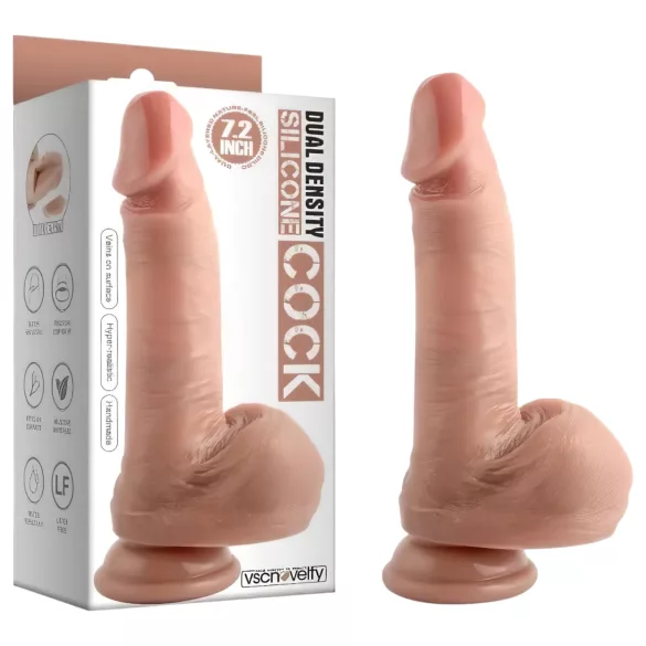 Dual Density - realistični dildo z modoma in priseskom - 18 cm (naraven)