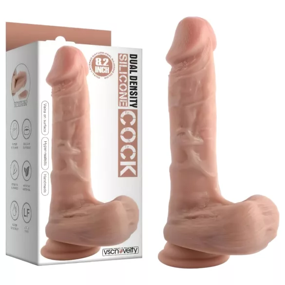 Dual Density - realistični dildo z modoma in priseskom - 20 cm (naraven)