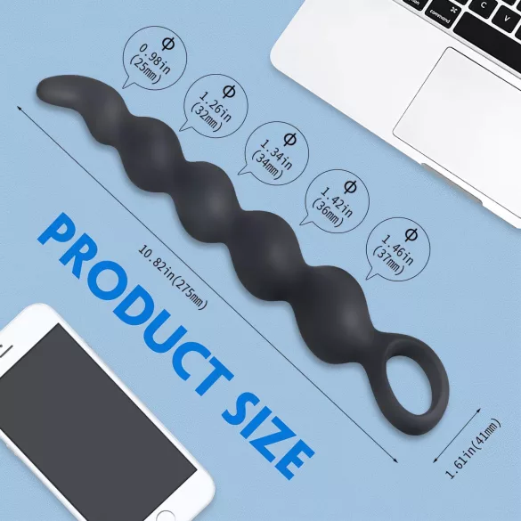 Sex HD Steven - analni dildo z biseri - črna