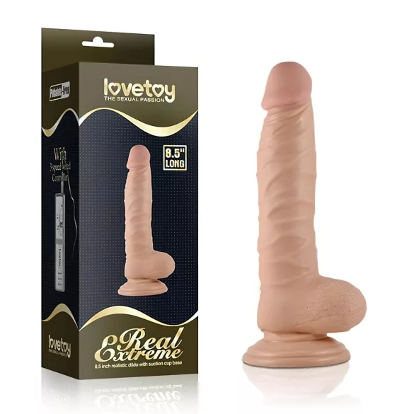 Lovetoy Real Extreme - dildo z vakuumsko osnovo - 21 cm - naravna barva
