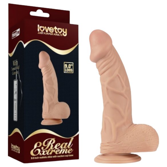 Lovetoy Real Extreme - dildo z vakuumskim nastavkom - 23 cm - kožna barva