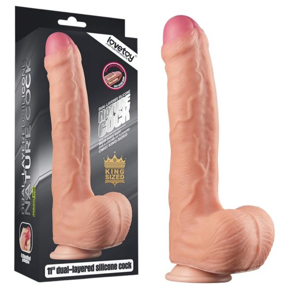 Lovetoy Nature Cock - realistični dildo z dvojnim slojem - 28 cm - kožna barva