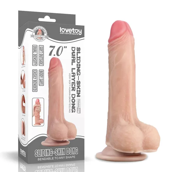 Lovetoy - dildo z dvojnim slojem - 18 cm - naravna barva