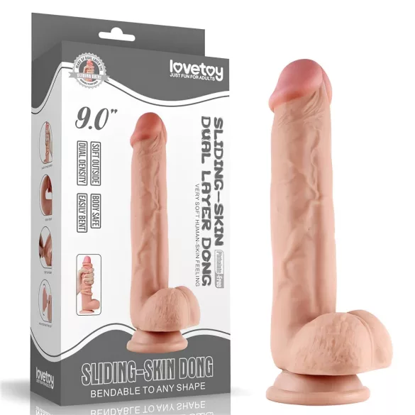 Lovetoy - dildo z dvema plastema - 23 cm - naravna barva