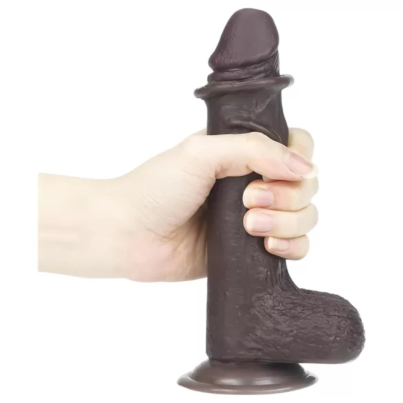 Lovetoy Sliding-Skin - dvoplastni dildo - 18 cm (rjav)