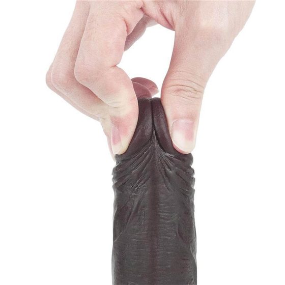 Lovetoy Sliding-Skin - dvoslojni dildo z lepljivo blazinico - 18 cm (rjava)