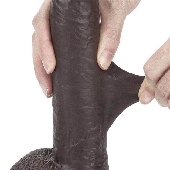 Lovetoy Sliding-Skin - dvoslojni dildo z lepljivimi nogicami - 23 cm (rjava)