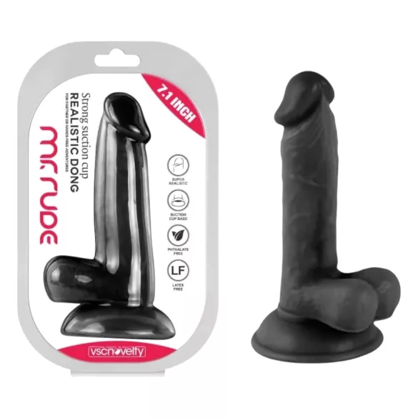 Mr. Rude - realistični dildo s priseskom, moda - 17 cm - črn