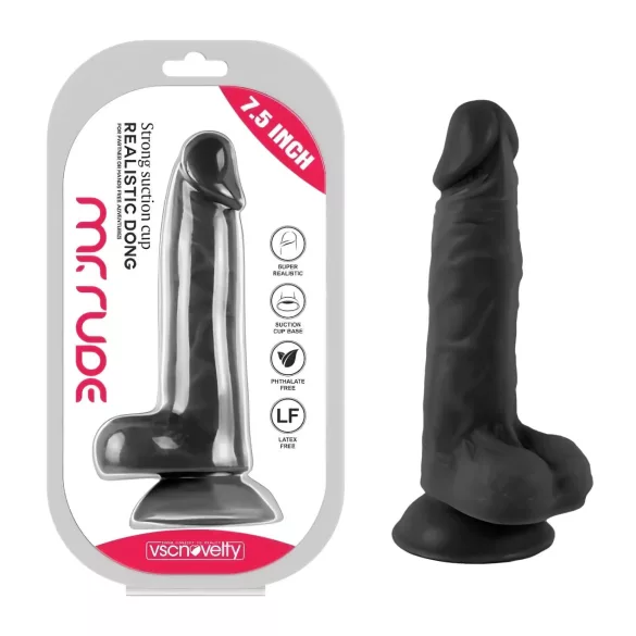 Mr. Rude - dildo z modrcem in testisi - realističen - 19 cm - črn