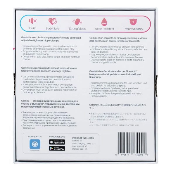 LOVENSE Gemini - pametna, vibrirajoča sponka za bradavice (pink)