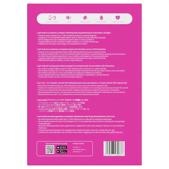 Lovense Lush Anal - aplikacijsko voden analni vibrator z LED-lučko - rožnat