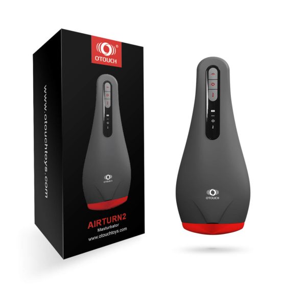 OTOUCH Airturn 2 - akumulatorski, ogrevan, sesalni masturbator za usta (črno-rdeč)