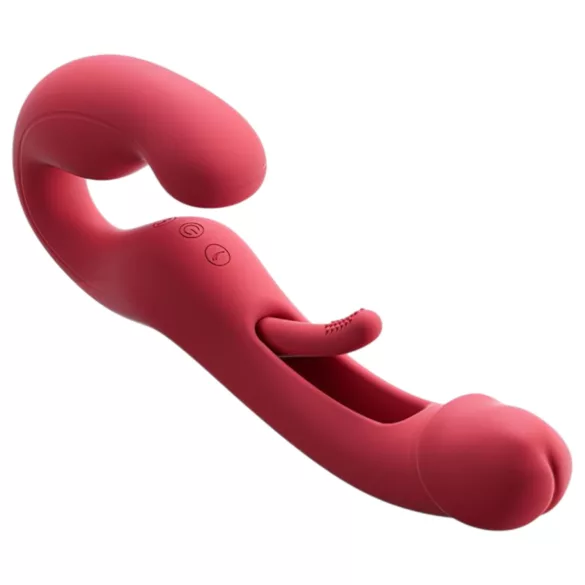 Honey Play Box Harmony Duo - strap-on vibrator z jezikom - rdeč