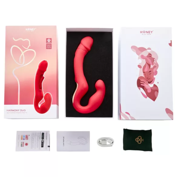 Honey Play Box Harmony Duo - strap-on vibrator z jezikom - rdeč