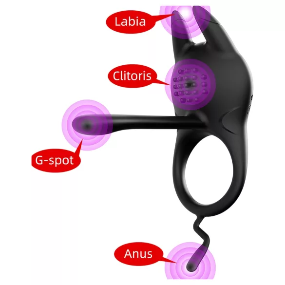 AlvUp - vibracijski obroč za penis s stimulatorjem klitorisa - črna