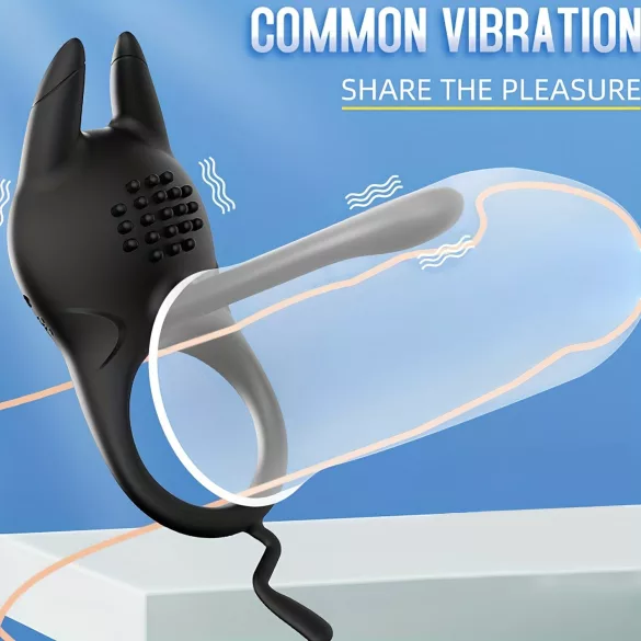 AlvUp - vibracijski obroč za penis s stimulatorjem klitorisa - črna