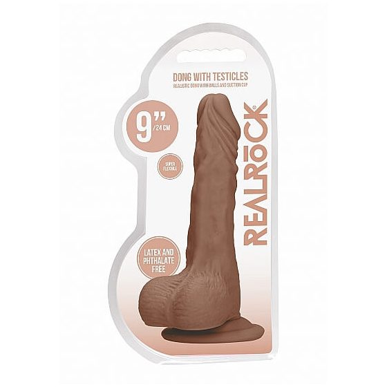 RealRock Dong 9 - realistični dildo s testisi (23 cm) - temno naraven