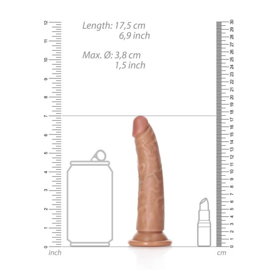 RealRock Slim - realistični dildo z objemko - 15,5 cm (temno naraven)