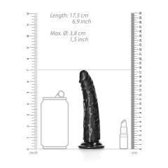   RealRock Slim - realističen dildo z lepljivimi nogami - 15,5 cm (črn)