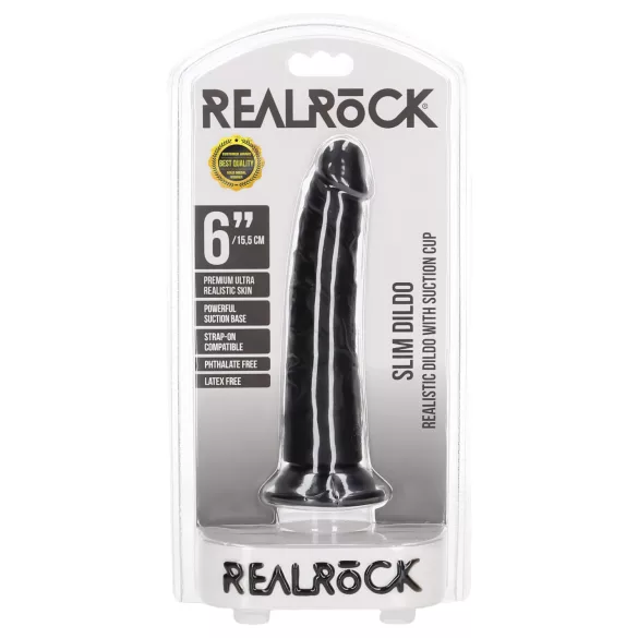RealRock - realistični dildo - ozek - 15,5 cm - črn