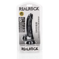   RealRock Curved - realistični dildo s prijemalko za testise - 15,5 cm (črn)