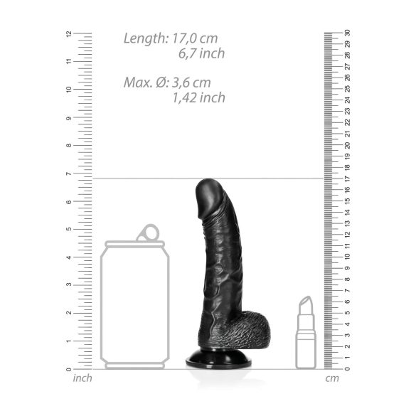 RealRock - realistični dildo z priseskom - 15,5 cm - črn