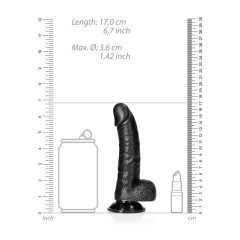   RealRock Curved - realistični dildo s prijemalko za testise - 15,5 cm (črn)