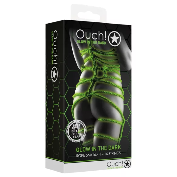 Ouch! - svetleča bondage vrv - 10 m - zelena