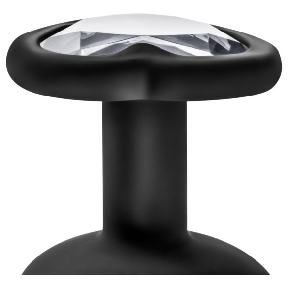 Temptasia S - analni čep s srebrnim kamnom in srčkom - črn - majhen