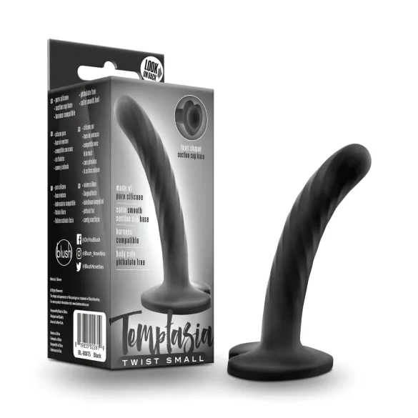 Temptasia Twist Small - dildo z priseskom, zavit (črn)