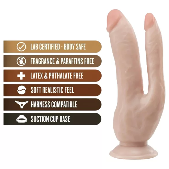 Dr. Skin 8 - dvojni dildo s priseskom - naravna barva