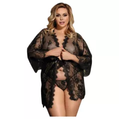   Subblime Queen Plus - erotični čipkast kimono komplet - črna - XL-2XL