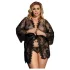 Subblime Queen Plus - erotični čipkast kimono komplet - črna - XL-2XL