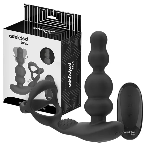 Addicted Toys - analni vibrator z vrtljivo glavo in erekcijskim obročkom - črn