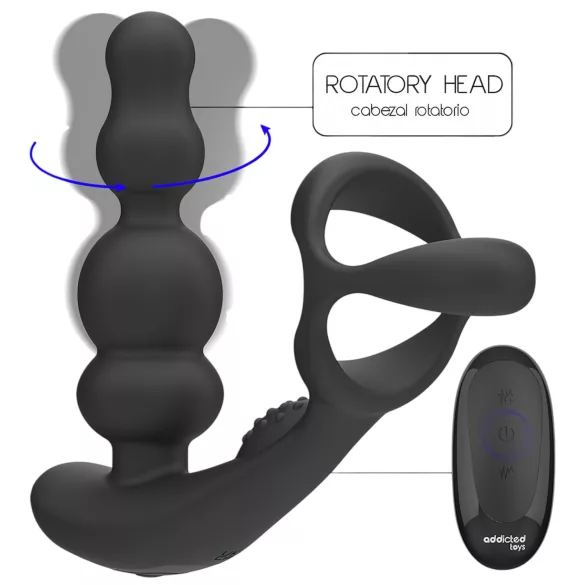 Addicted Toys - analni vibrator z vrtljivo glavo in erekcijskim obročkom - črn