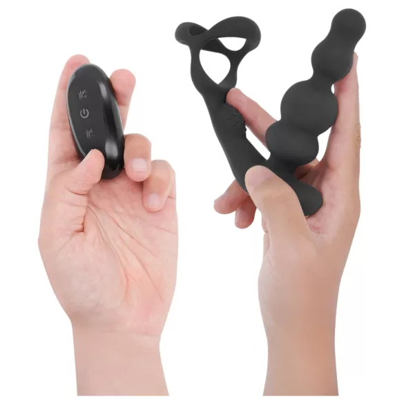 Addicted Toys - analni vibrator z vrtljivo glavo in erekcijskim obročkom - črn
