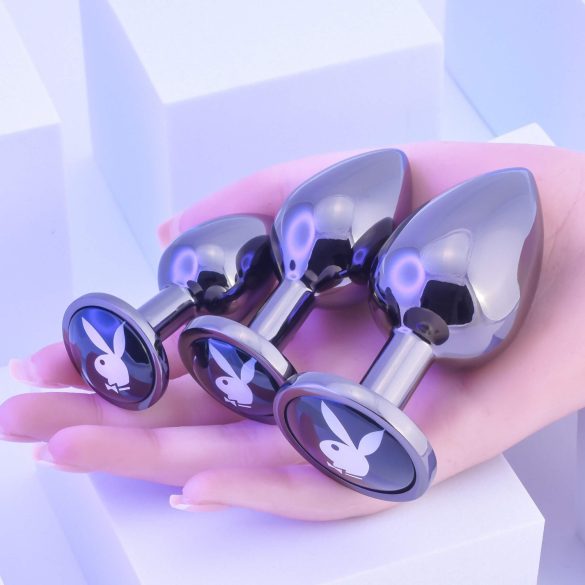 Playboy - analni čep set - 3 deli - srebrna