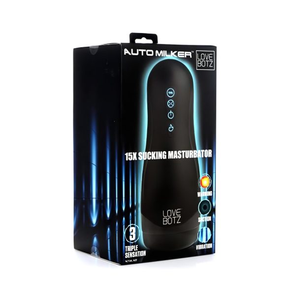 Lovebotz - avtomatski masturbator s sesanjem in vibracijami - vodoodporen, črn