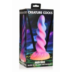   Creature Cocks Moon Rider - žareči dildo za enorožce (vijolično-rožnati)