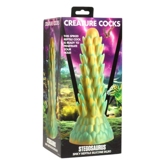 Creature Cocks Stegosaurus - silikonski dildo z bodicami - 20 cm (zelen)