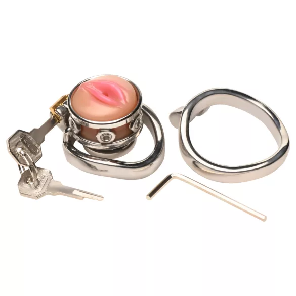 XR Brands - kletka za penis z umetno vagino - srebrna