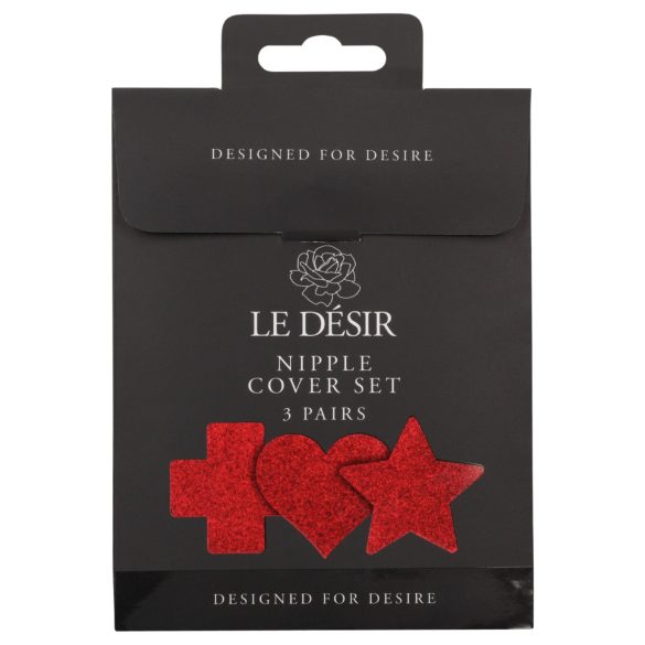 Le Désir - komplet nalepk za nipple - 3 pari (rdeča)