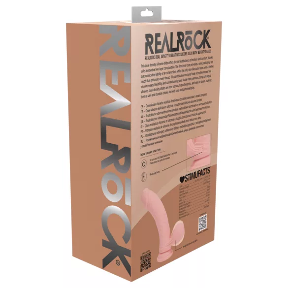RealRock - dvakrat gosto realističen vibrator (barva kože) - 18 cm