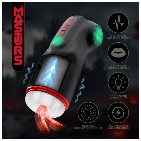 Masturs Raven - masturbator z sesanjem in vibracijo - črna