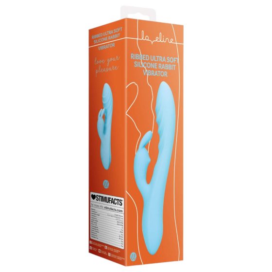 Loveline - baterijski, vodoodporen vibrator zajček z vzvodom za ščemenje (modra barva)