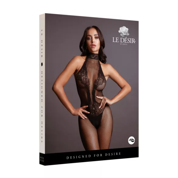 Le Désir - čipkast mrežast pajac (črn) - S-XL